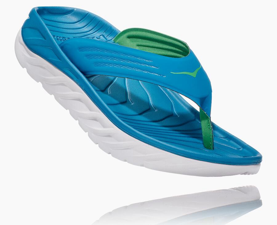 Hoka Australia One One ORA Recovery Flip - Mens Sandals Blue/White - UYARM-3298